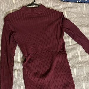 Ripe Maternity Elegant Burgundy Ribbed Knit Dress